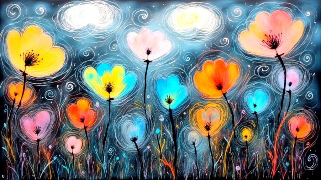 Whimsical Flowers Dancing in Mid-Air, Opalescent Petals and ...