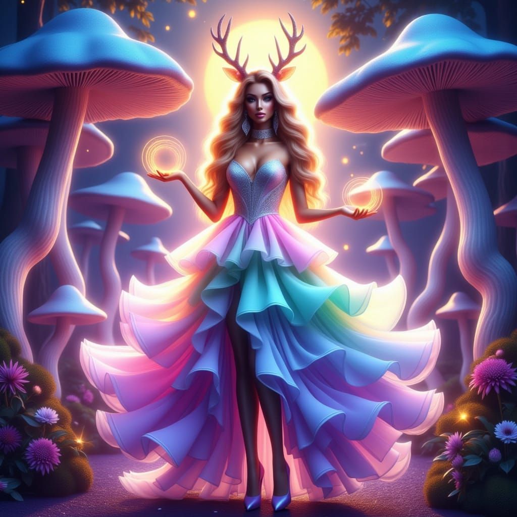 Radiant Goddess in Pastel Hues and Golden Aura