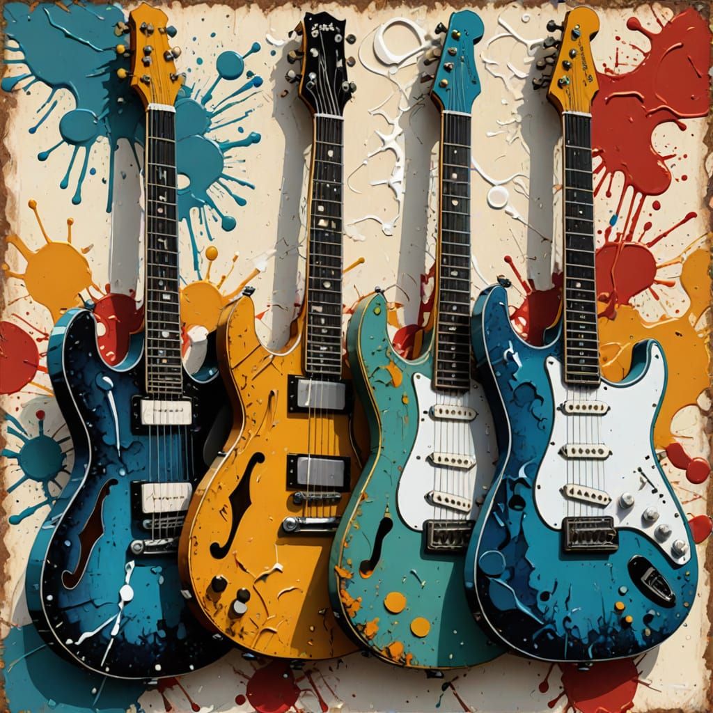 Vintage Pop Art: Three Guitars in Retro Style