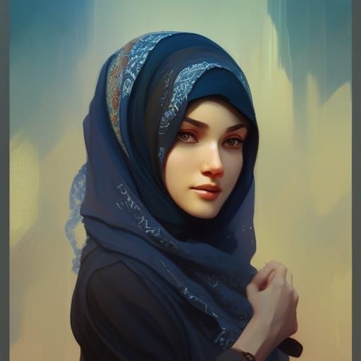 Beautiful Muslim Woman Portrait in Digital Art Style