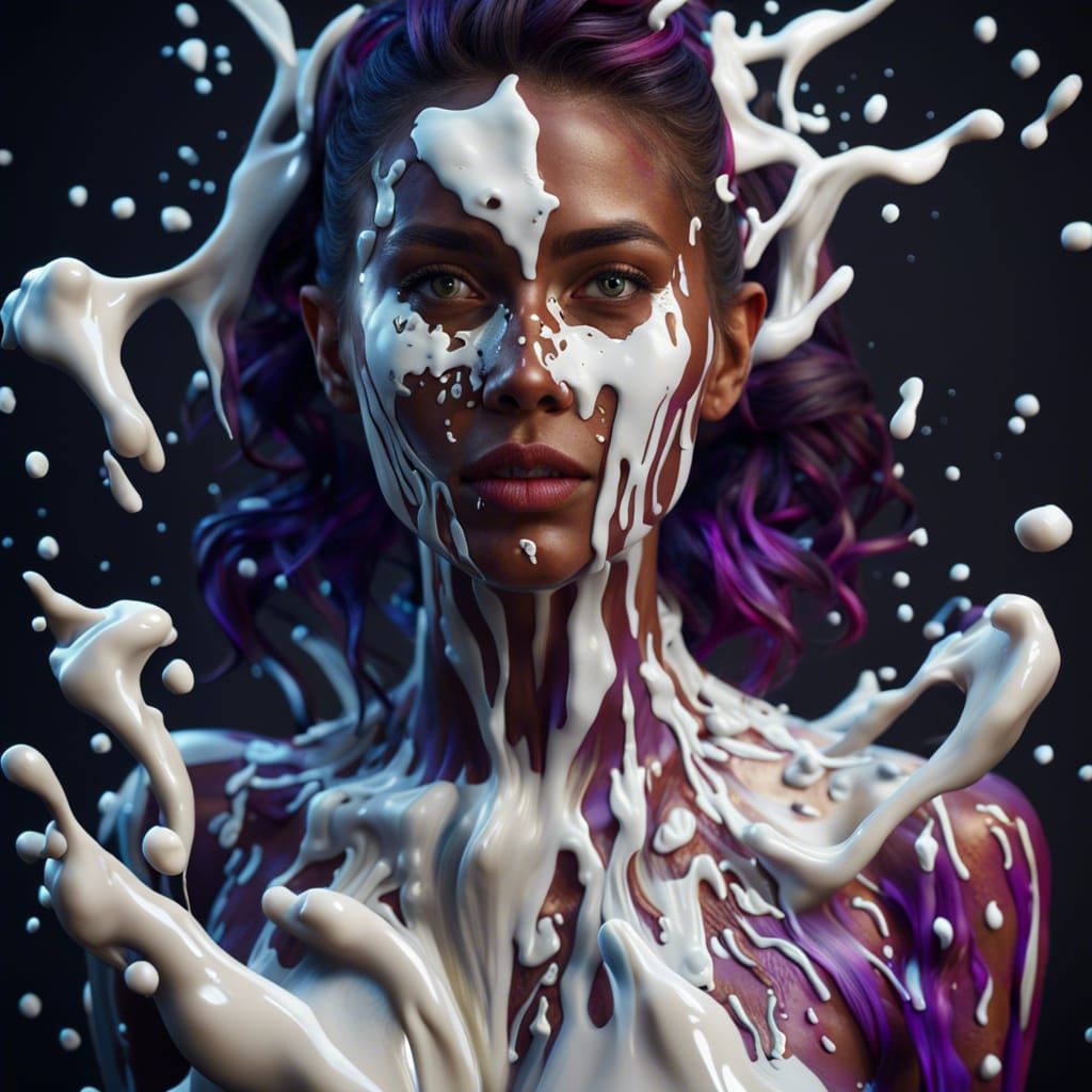 Realistic Woman Covered in Milk: Detailed Matte Painting