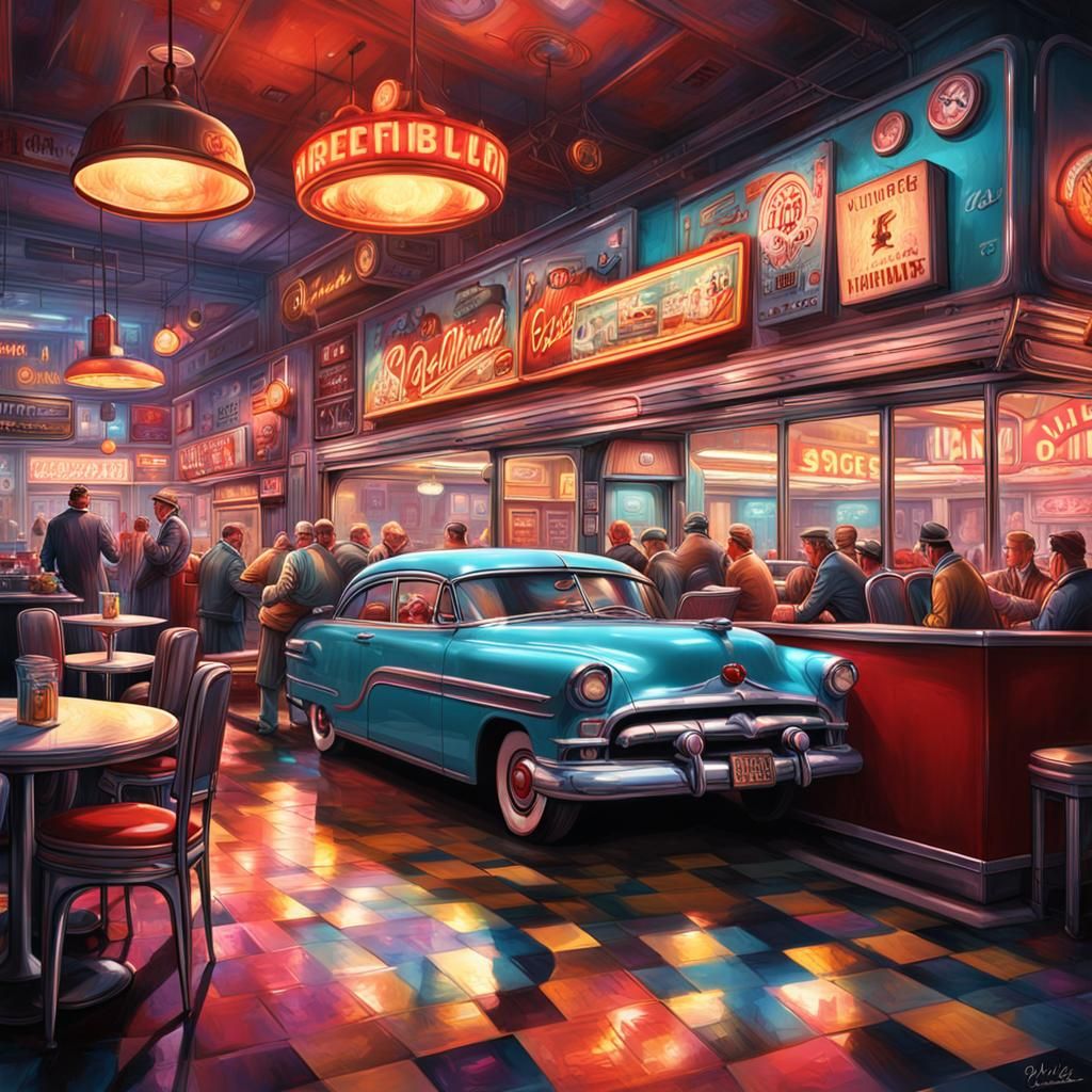 Hero and Agent Fight in 1950s Diner