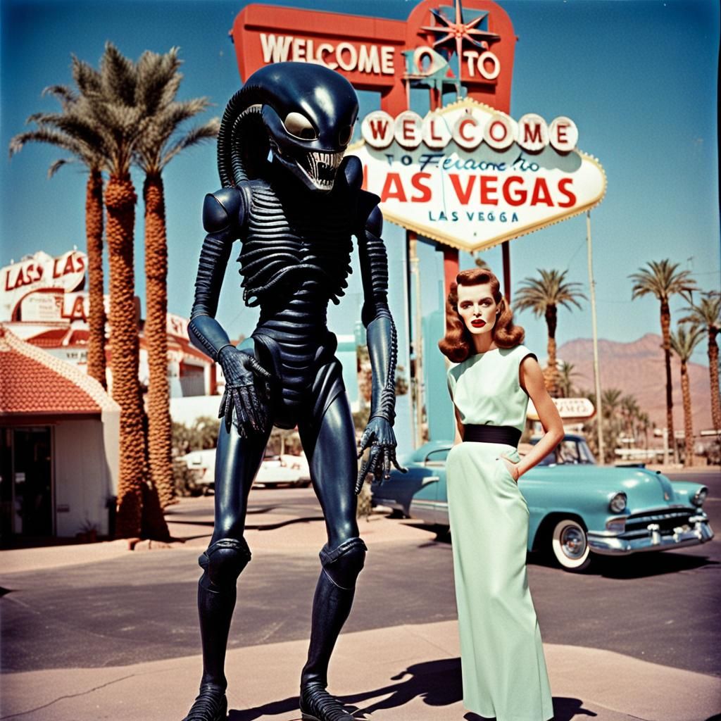 Xenomorph Vacationing in 1950s Las Vegas