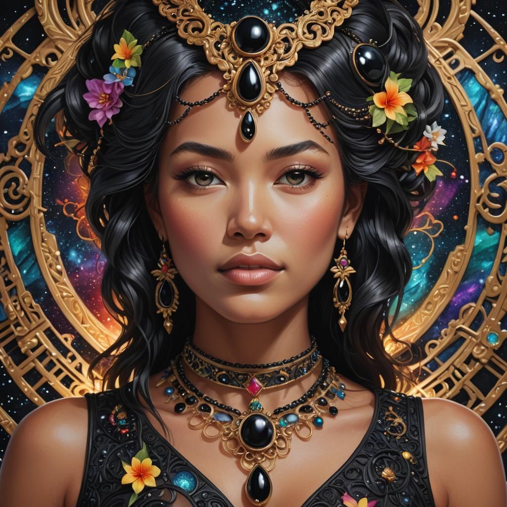 Hawaiian Woman with Onyx Necklace in Fantasy Style
