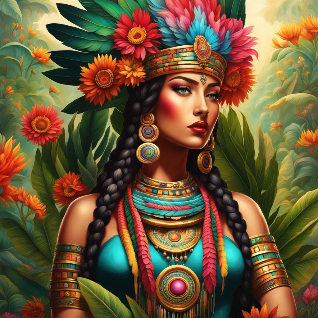 Xochiquetzal gorgeous pretty but fierce goddess in Aztec mythology. Her name means ''Precious Feather Flower'' unreal en...