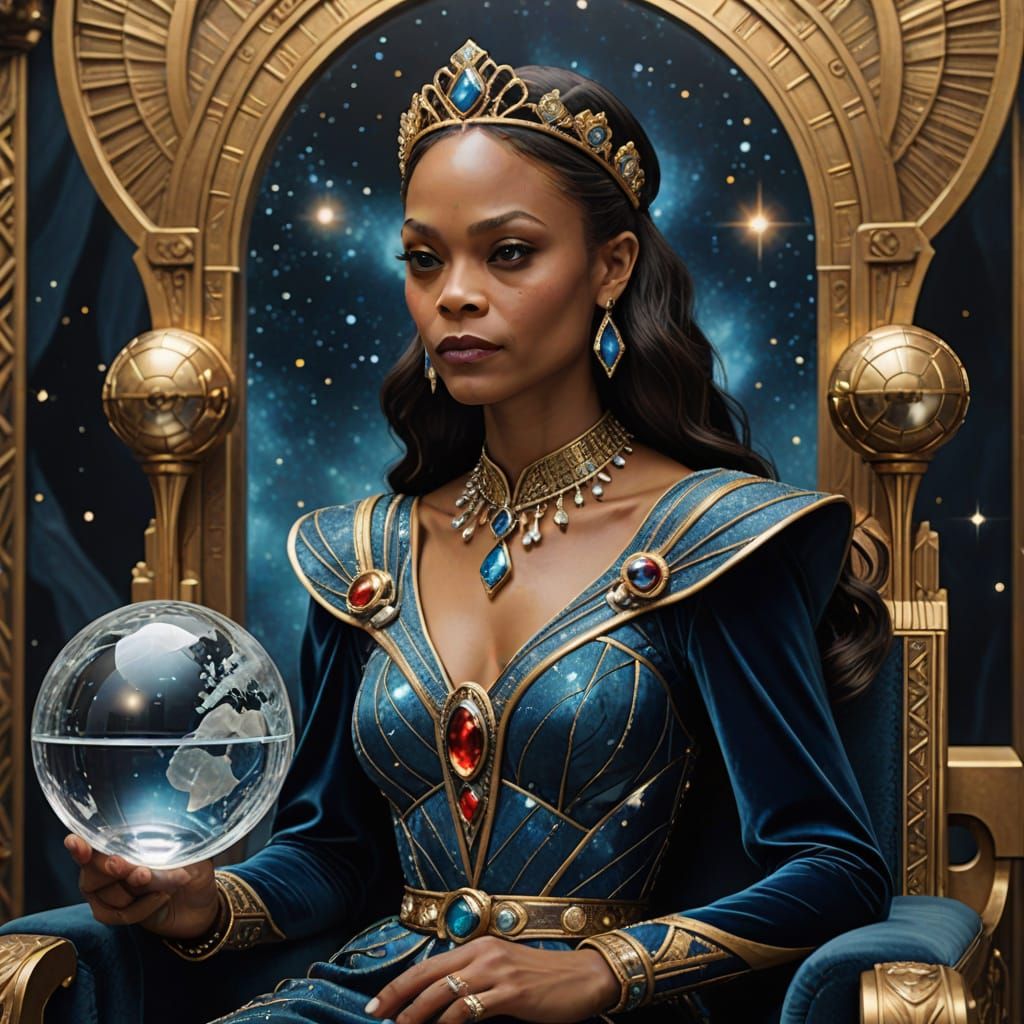 Galactic Princess on Crystal Throne in Art Deco Style