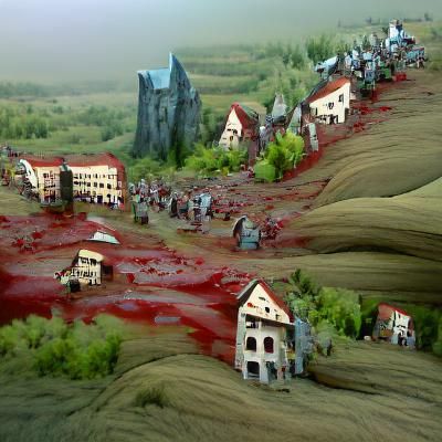 Detailed Matte Painting of a Bloody Village