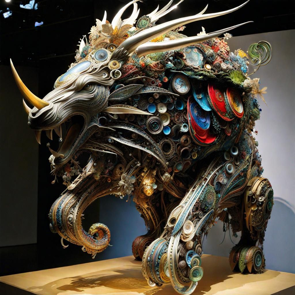 Sculpture from recycled plastic waste and scrap