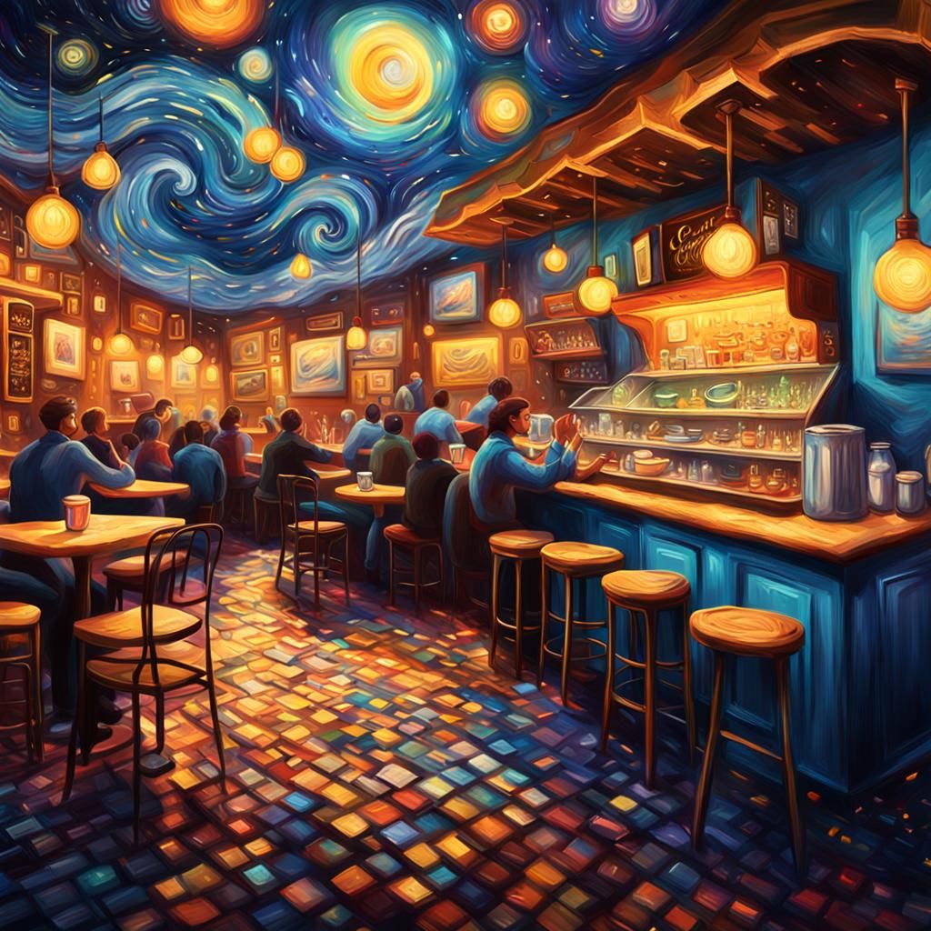 Fantastical Van Gogh-Inspired Café in Expressionist Style