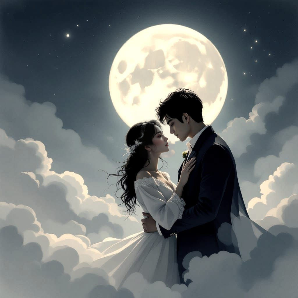 Silent Moonbeam in Cloud Shadow of Longing Painting