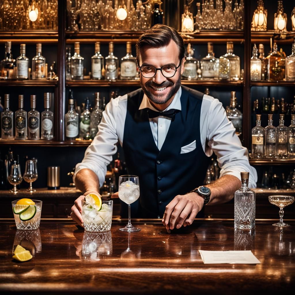 Cinematic Bartender Prepares a Gin and Tonic