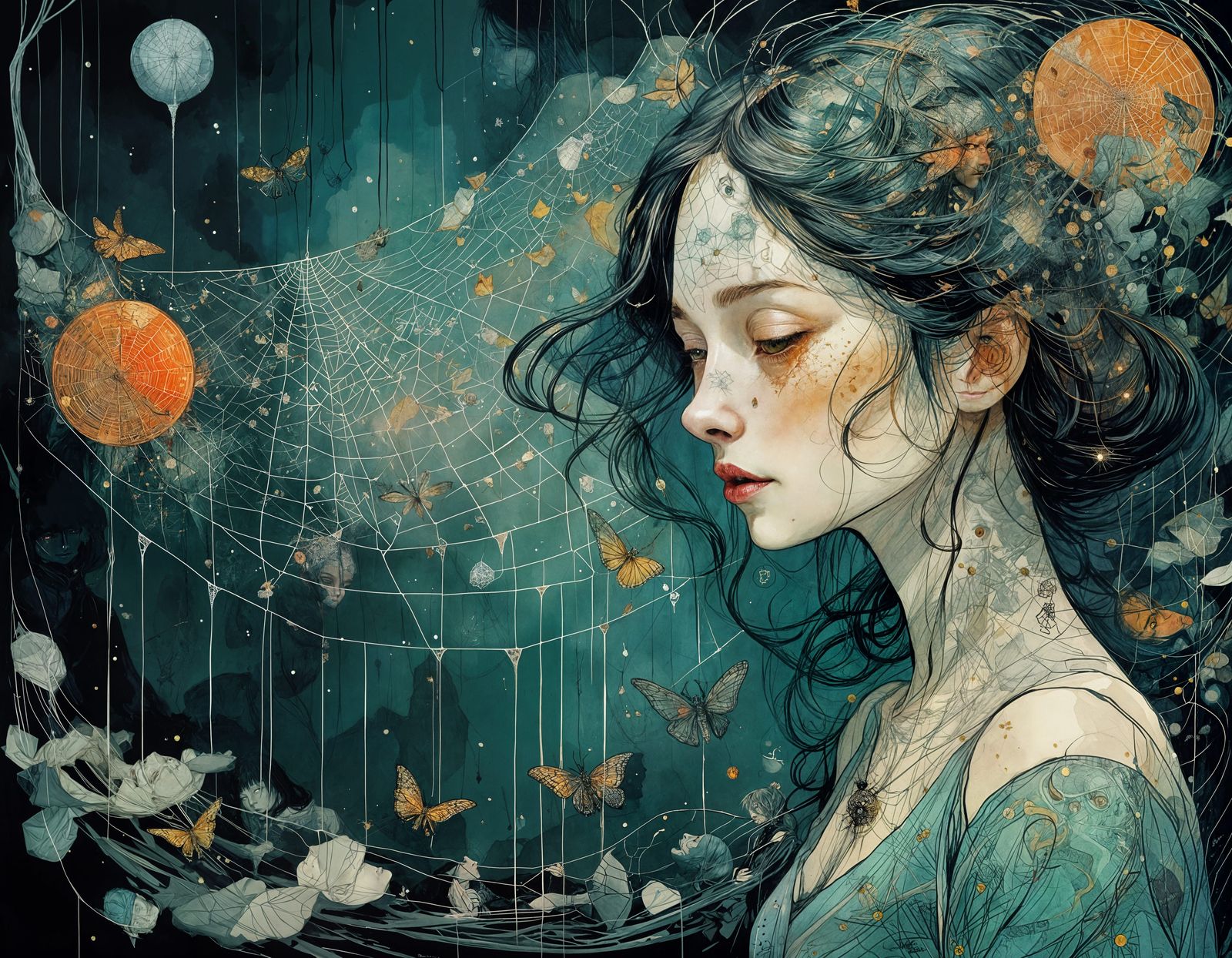 Intricate Spiderweb Creations in Mixed Media Style