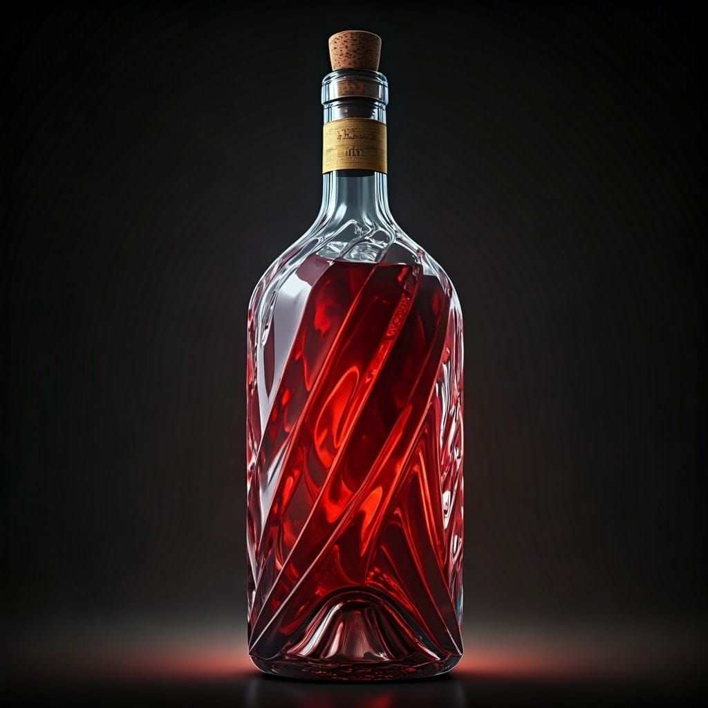 Luxury Red Wine Bottle in Crystal with Gold Accents