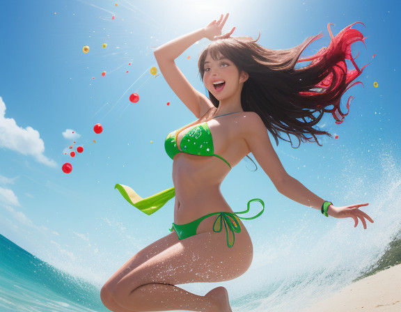 Vibrant Summer Beach Scene in Playful Style