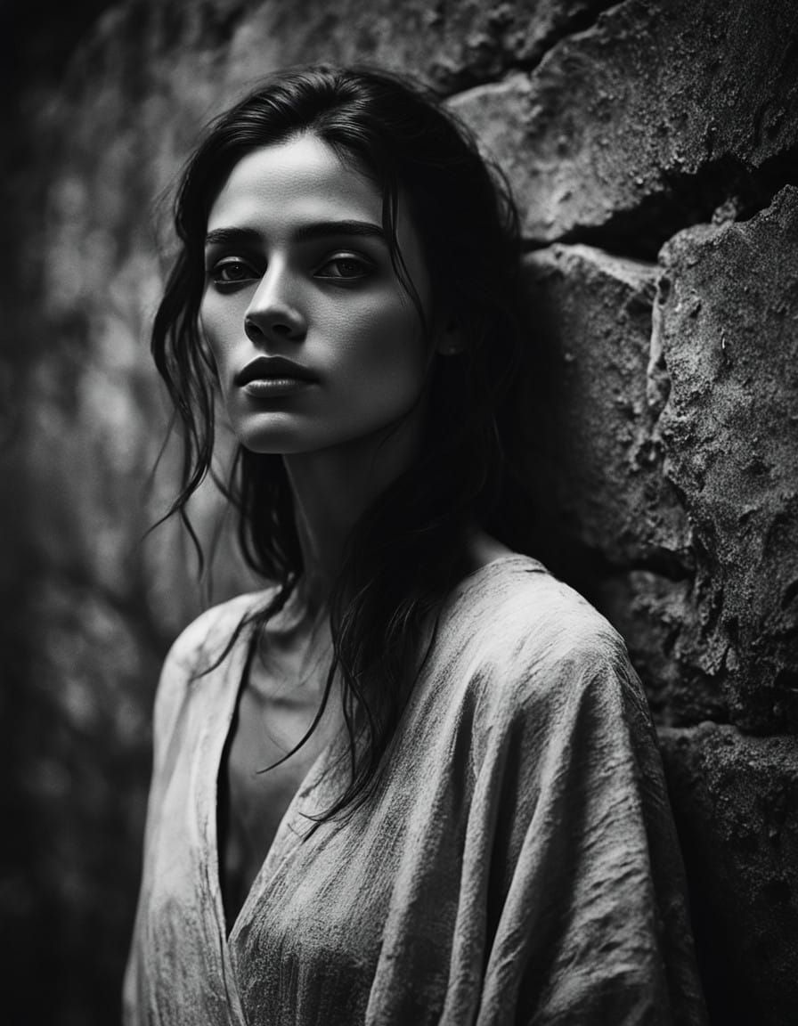 Ethereal Woman in Monochromatic Elegance