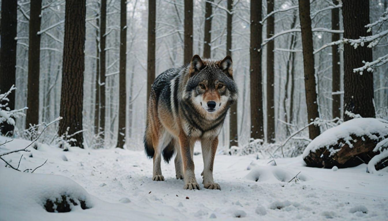 Lone Wolf in Snowy Forest Photography