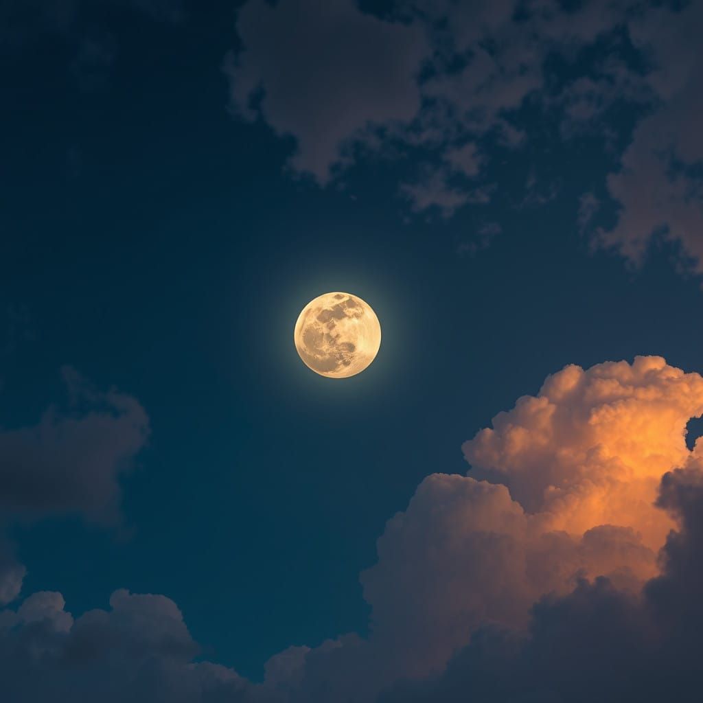 Enchanted Moonlit Night with Whimsical Clouds