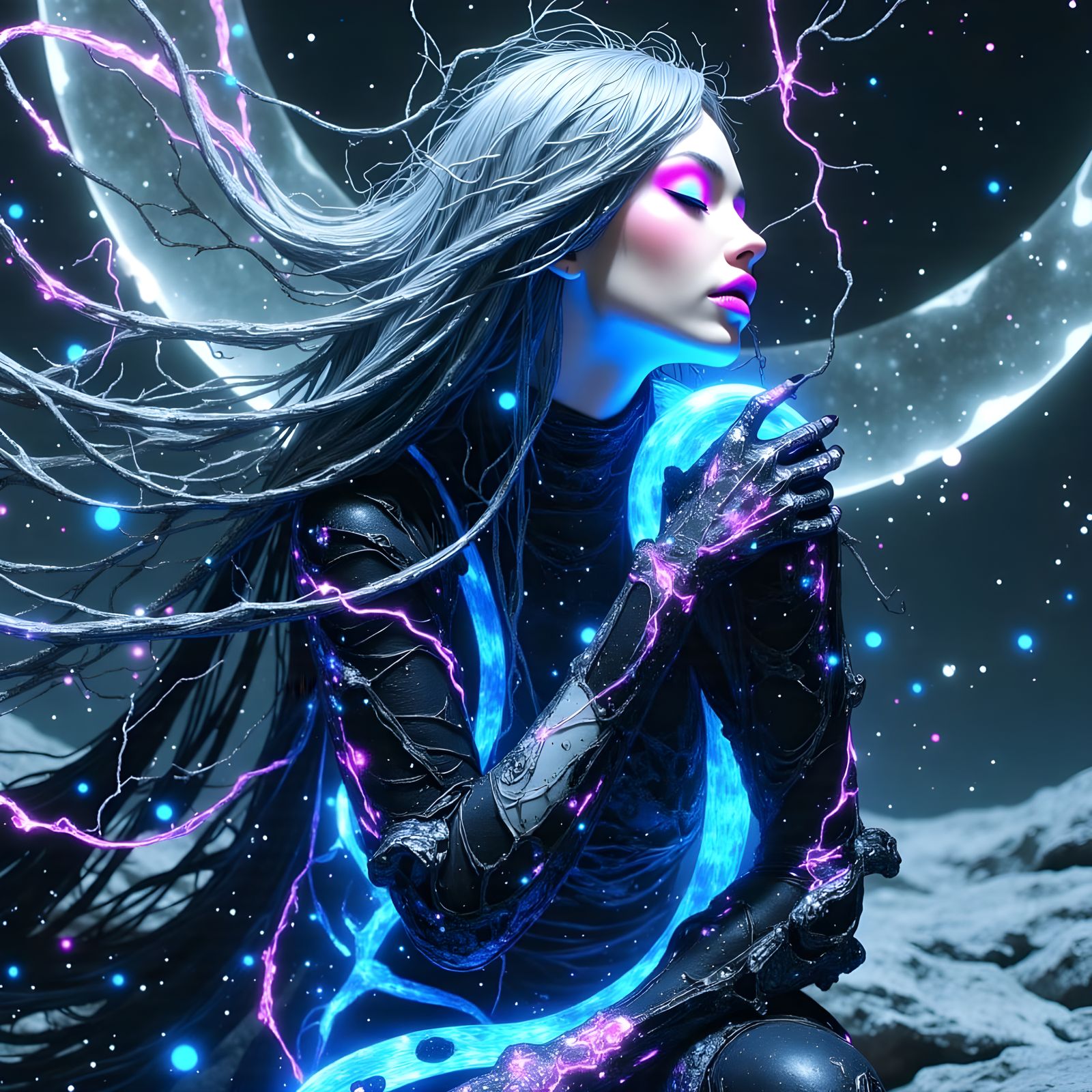 The illuminated queen of the Xenon (Xe) storm… [<lora:HoldTheNight:1.5>]