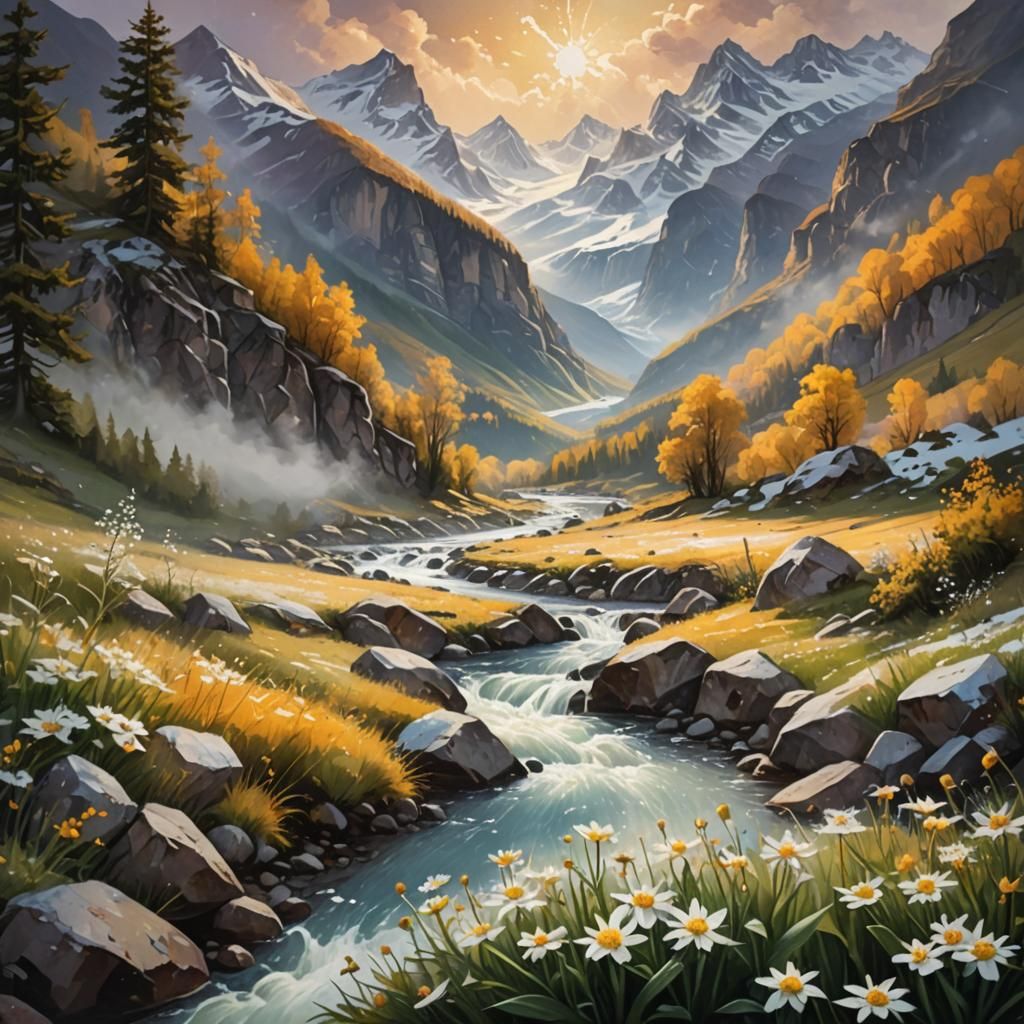 Mountain Valley River in Vibrant Triadic Colors