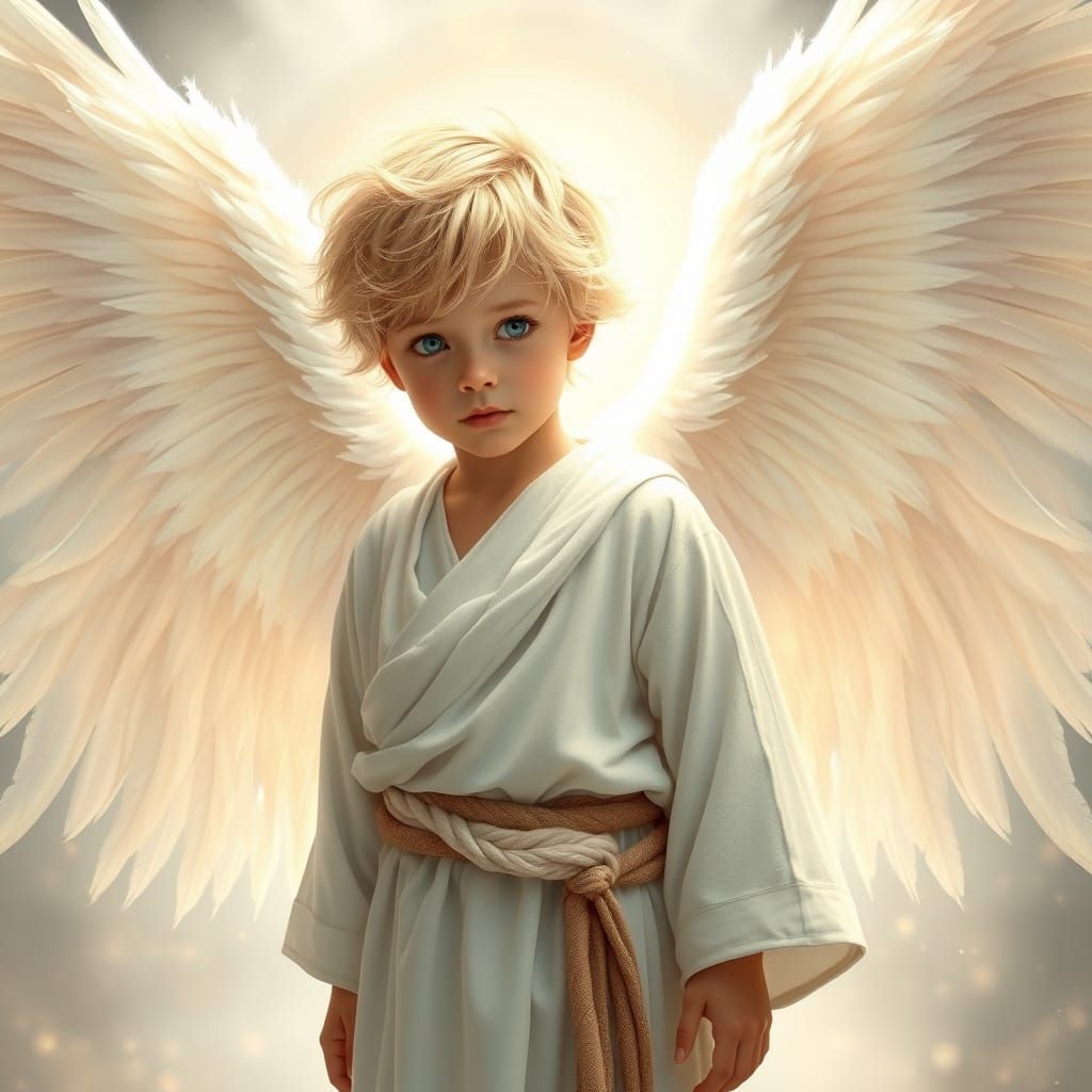 Blond Angel with Heavenly Wings in Hyper Photo-Realistic Sty...