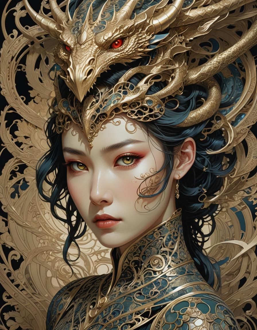 Filigree Dragon Girl in Sci-Fi Style