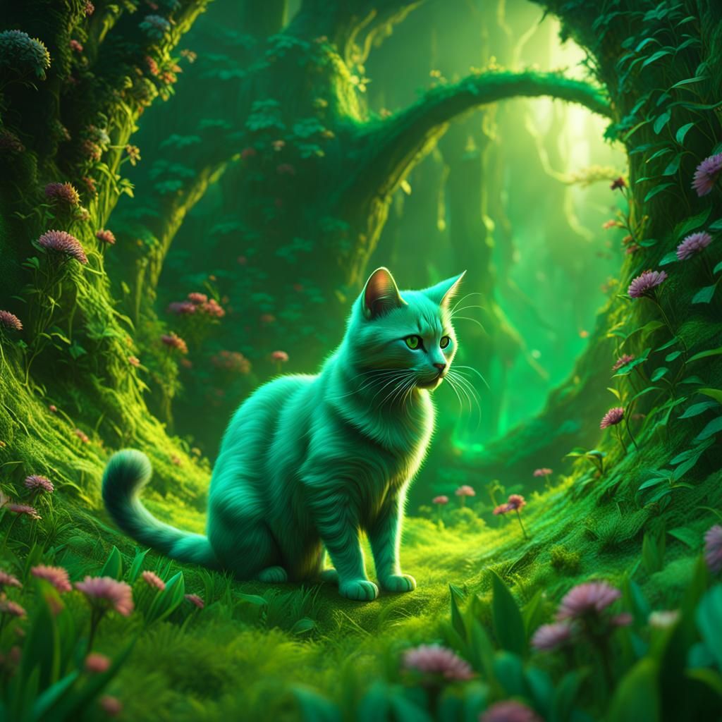 Fantastical Green Cat Digital Art