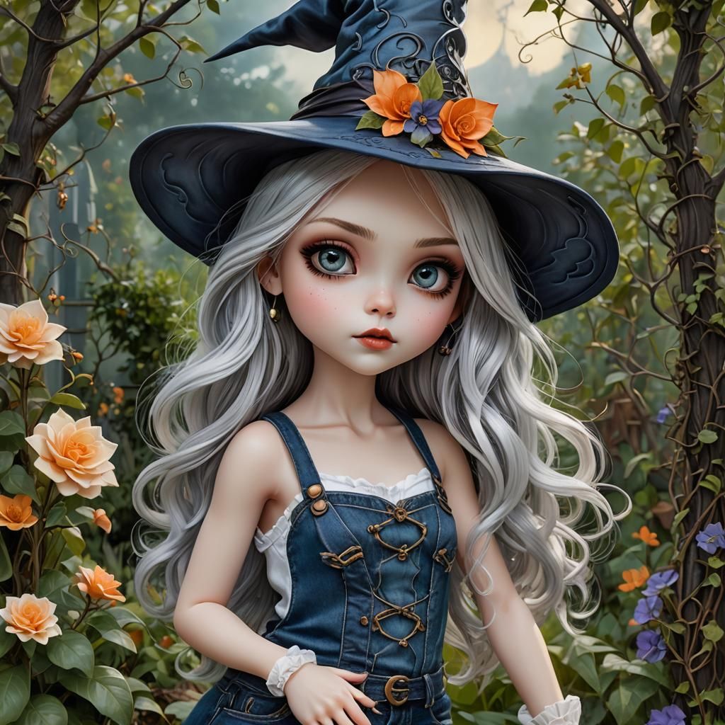 Whimsical Witch in Modern Garden Portrait