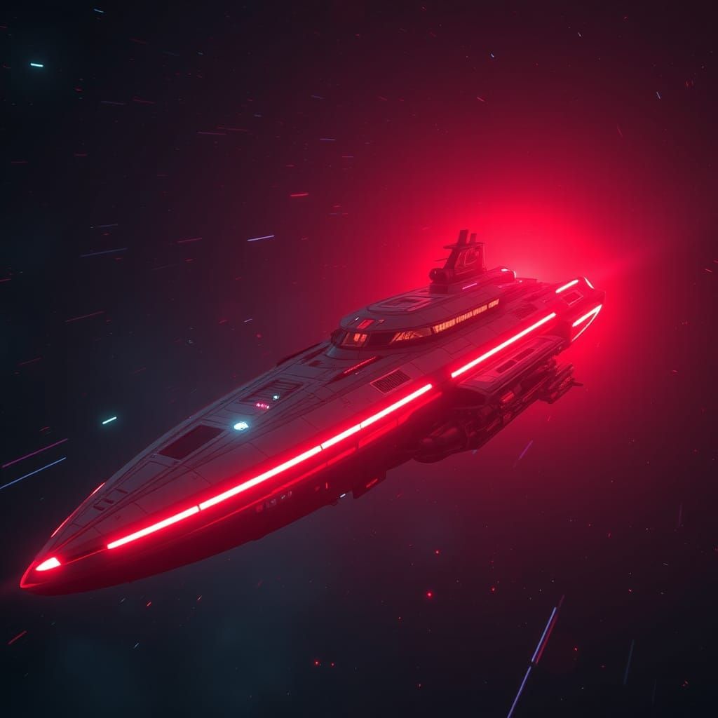 Fluorescent Spaceship in Cyberpunk Neon Galaxy