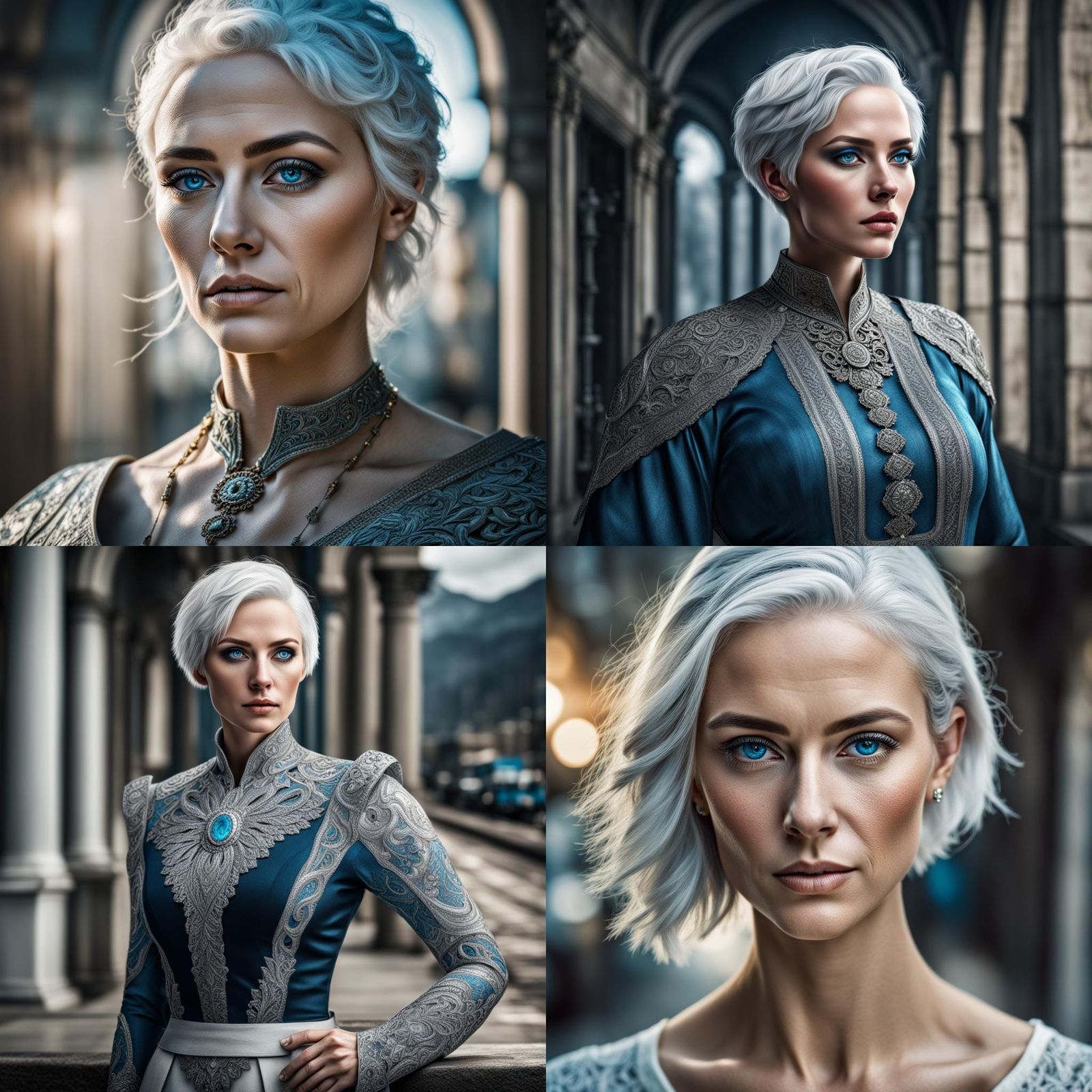 Woman with White Hair and Blue Eyes