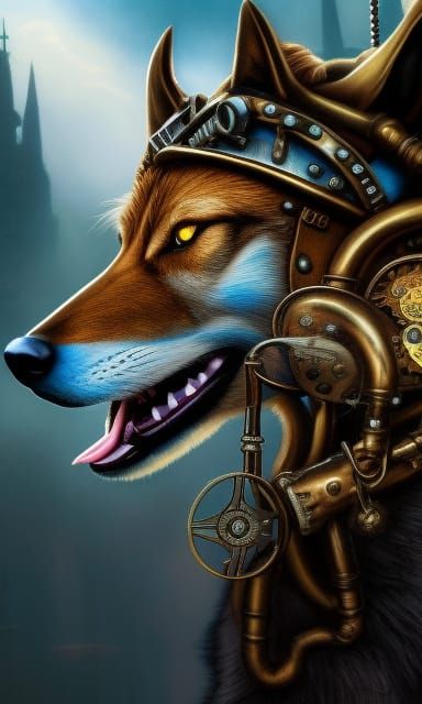 Steampunk Wolf-Man Portrait in Victorian Style
