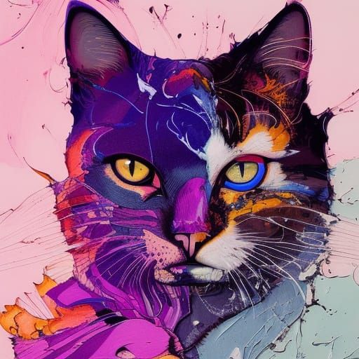 Hyperdetailed Cat Portrait with Oil Splash Effect