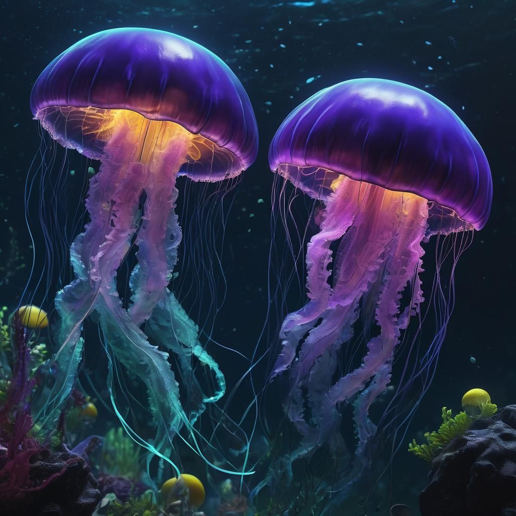 Bioluminescent Jellyfish in the Deep Sea, 8K