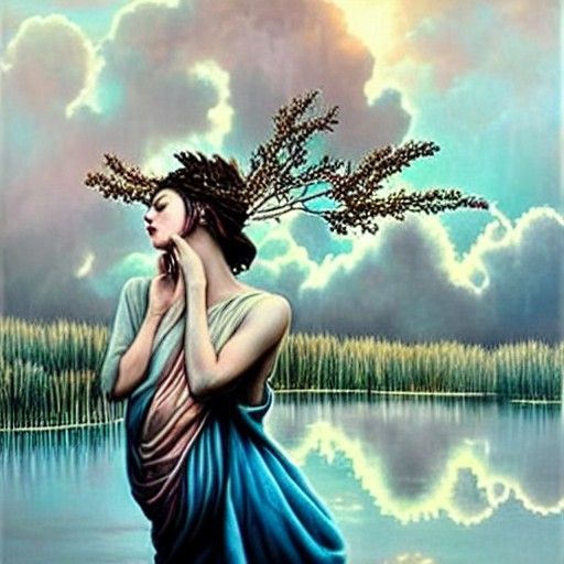 Thankful Woman by Pond: Hyperdetailed Cinematic Image