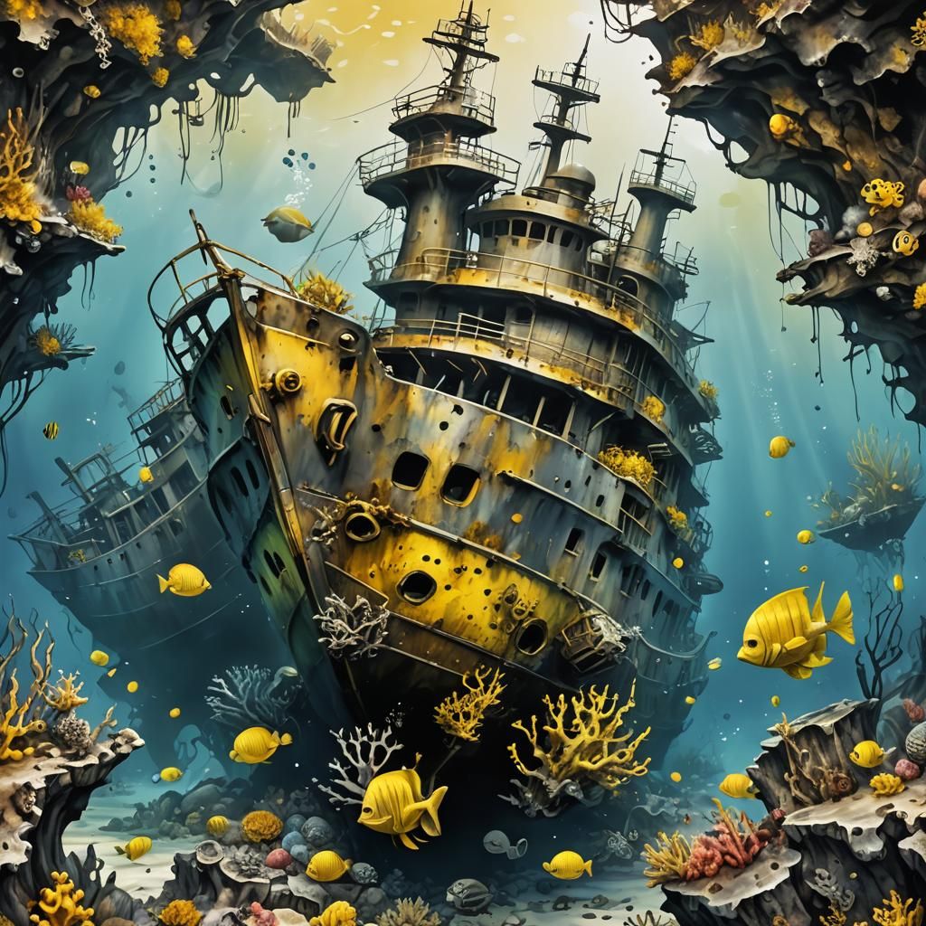 Underwater Shipwrecks in Oil Painted Airbrush Style