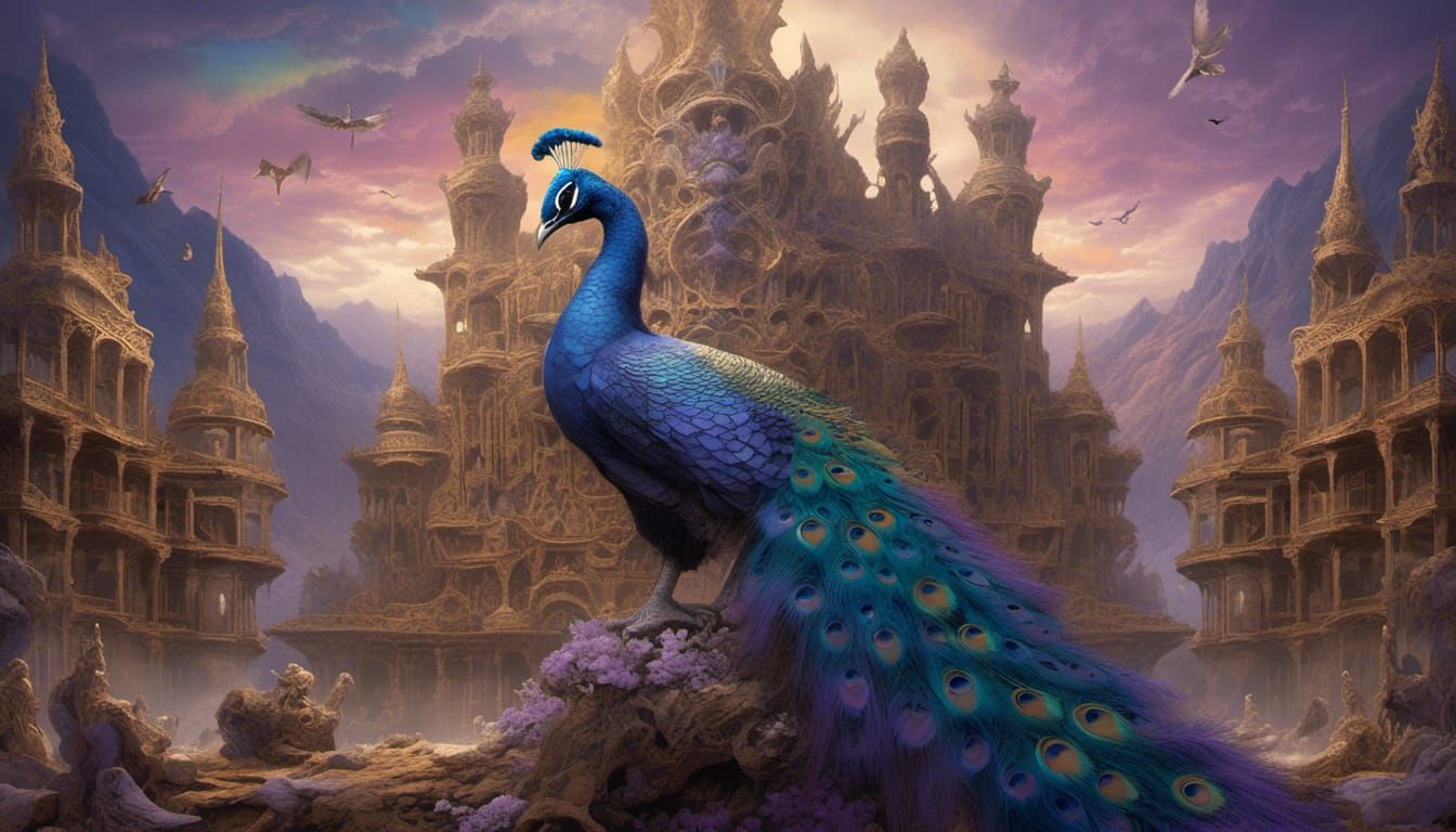 Kaiju Peacock Overlooking Burning Arcology