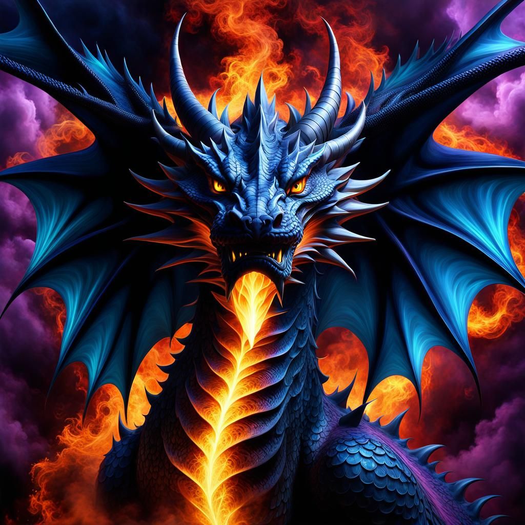 Dragon with Black Fire: Digital Airbrush Art