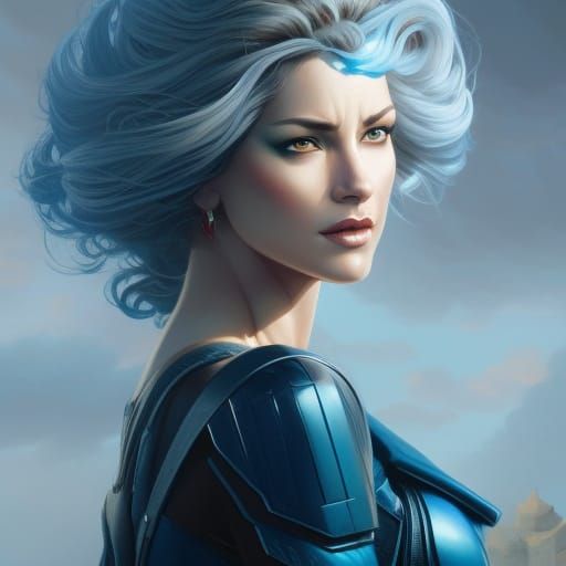 Blue Phoenix Girl Portrait in Comic Book Style