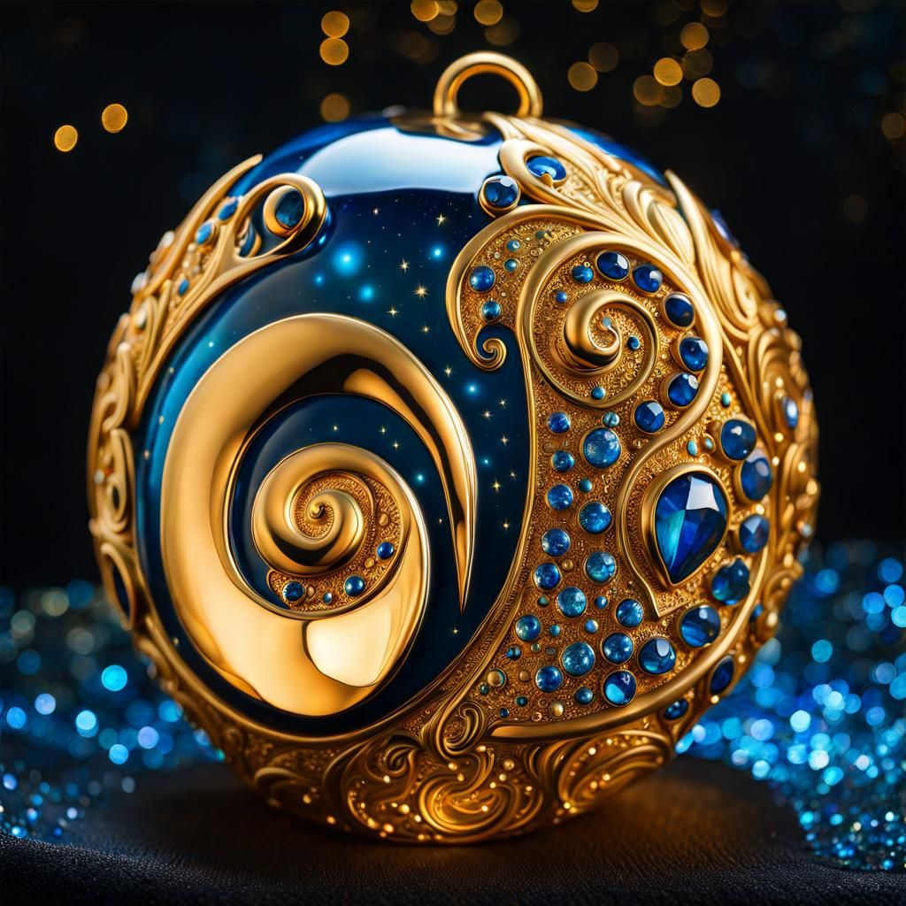 Blue Jeweled Galaxy Woman Portrait in Art Nouveau Style