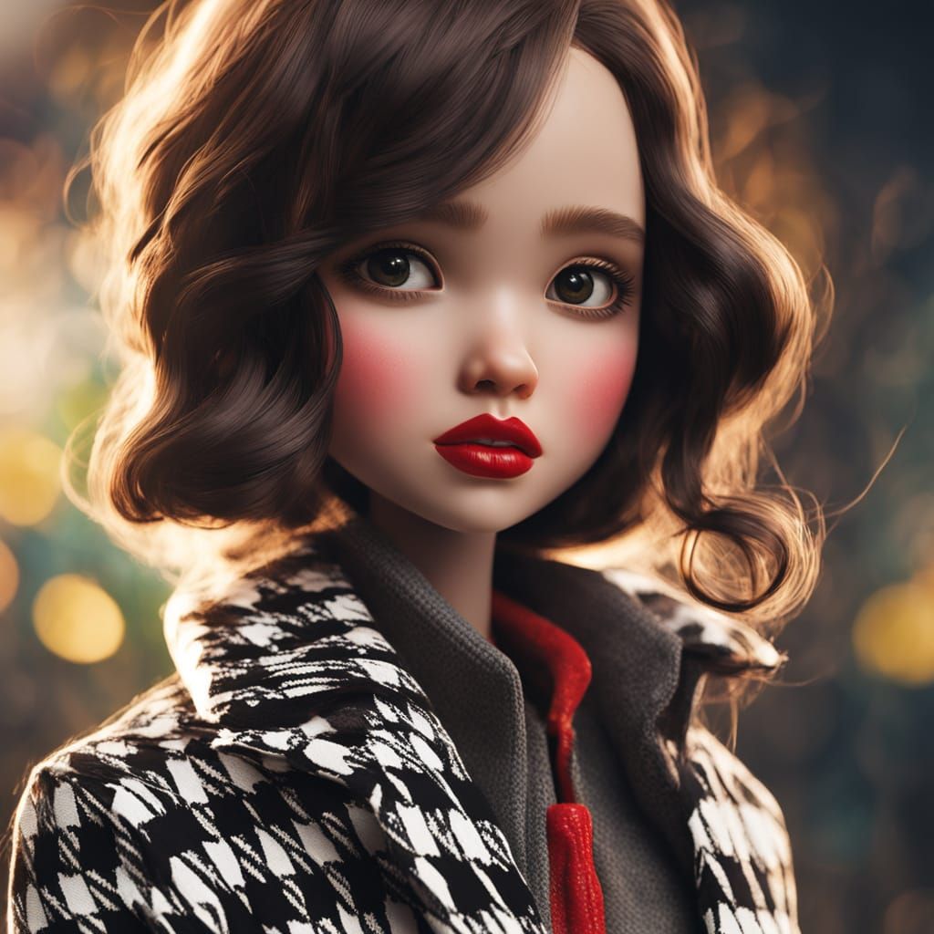 Mini Blythe Doll in Houndstooth Jacket: Oil Painting