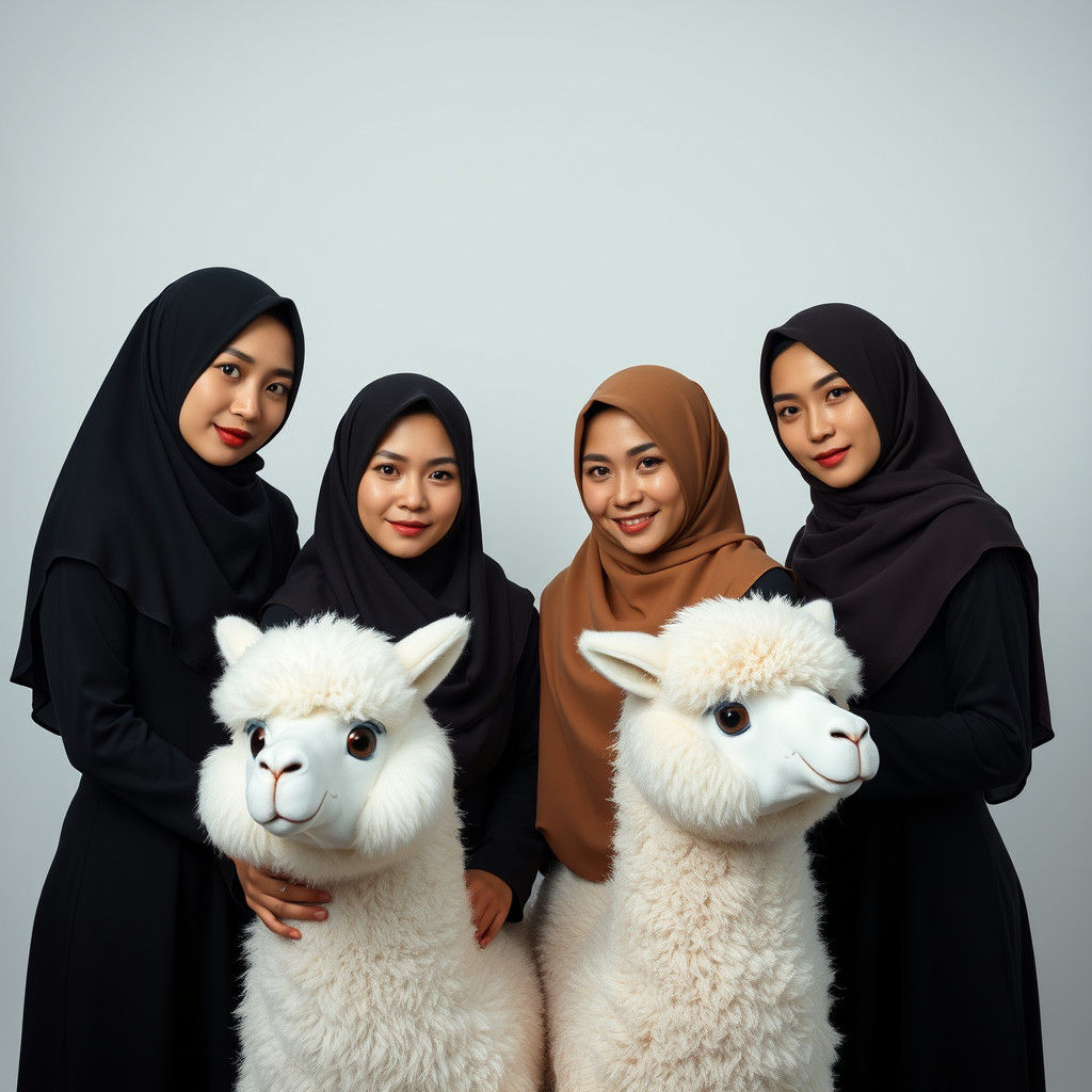 Young Korean Women with Plush Toys in Studio