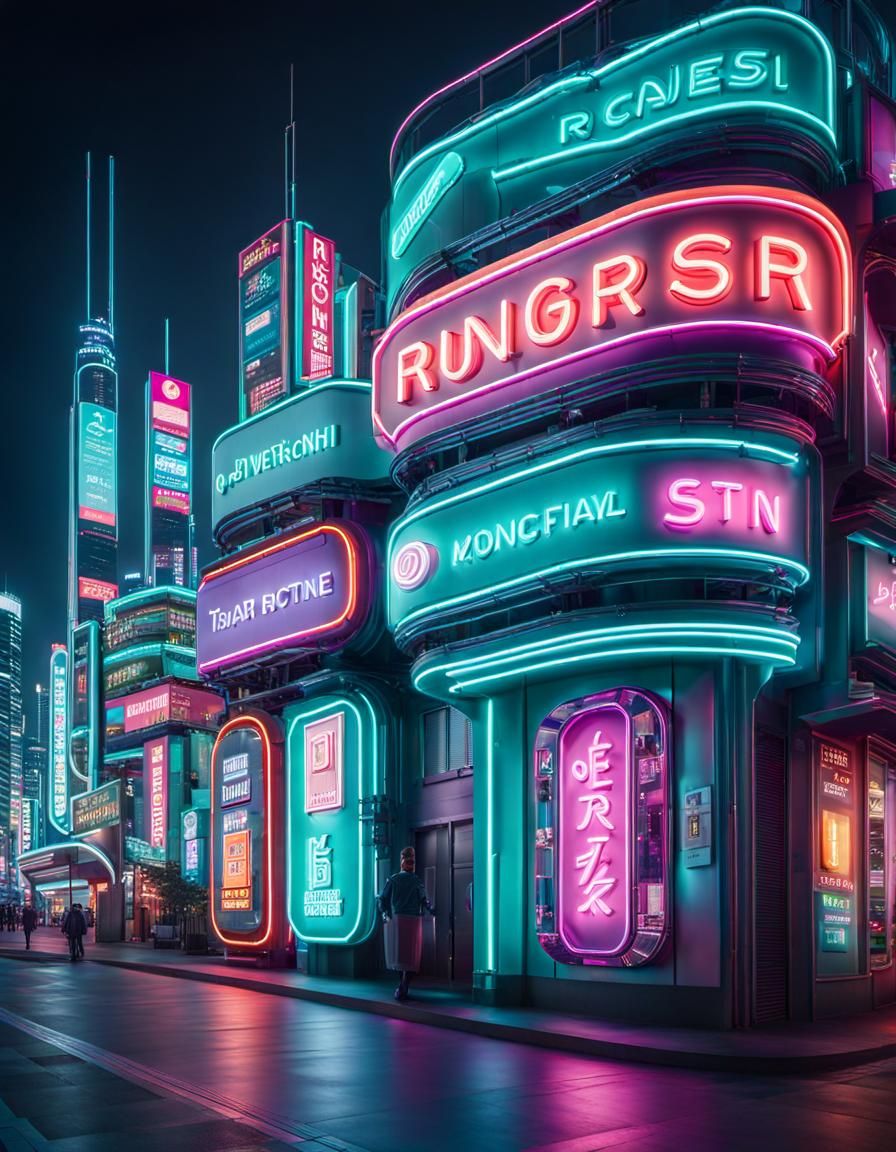 Neon Cityscape at Night in Photorealistic Style