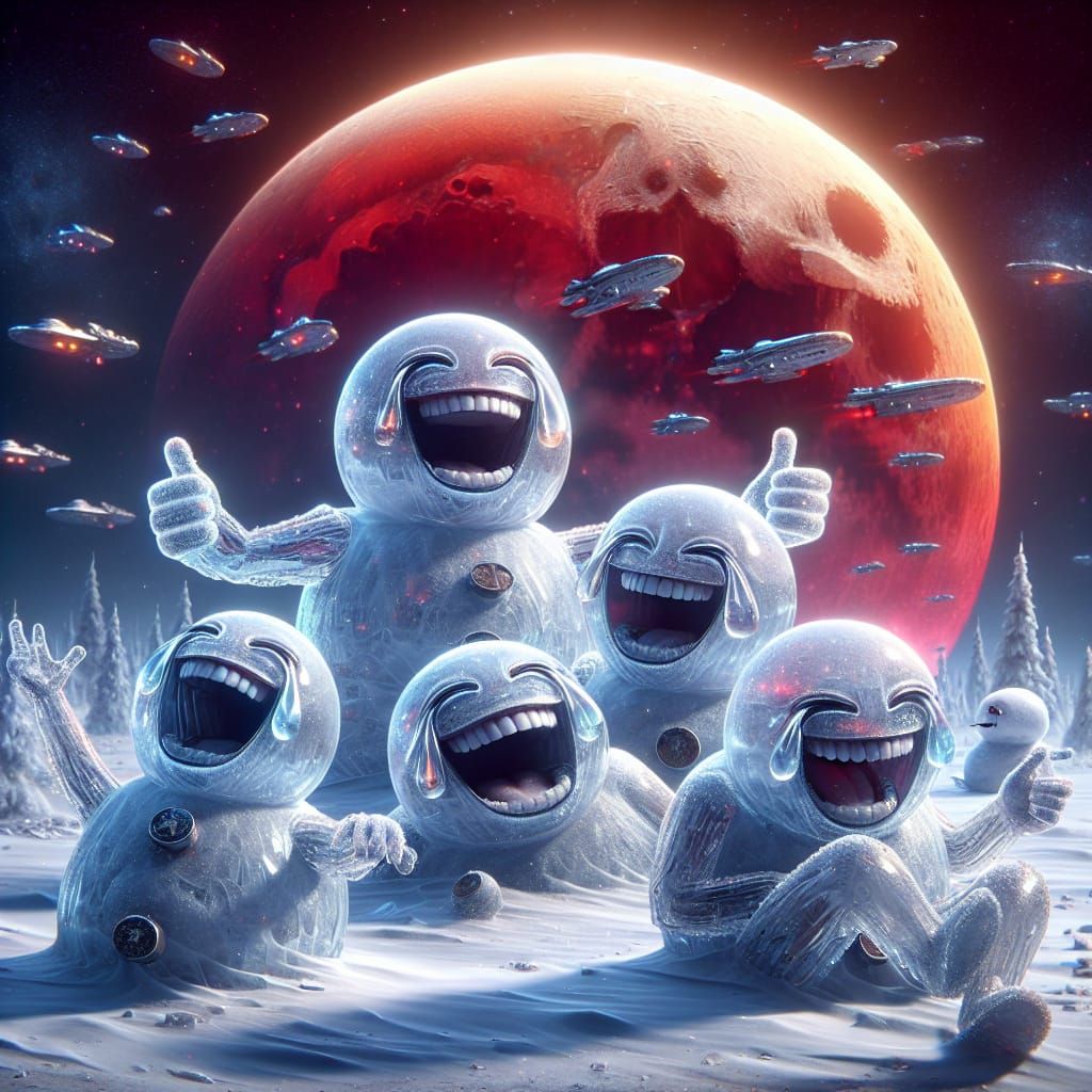 Whimsical Crystal Snowmen Laughter Scene