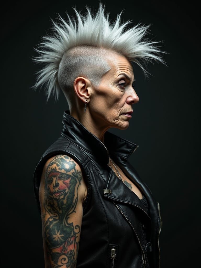 Punk Rock Grandmother Portrait in Digital Art Style