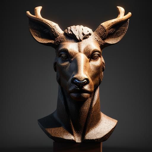 Detailed Deer Statue Portrait in 3D Cinematic Art