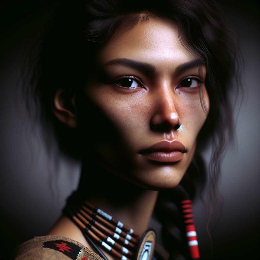 Detailed Portrait of a Native American Woman