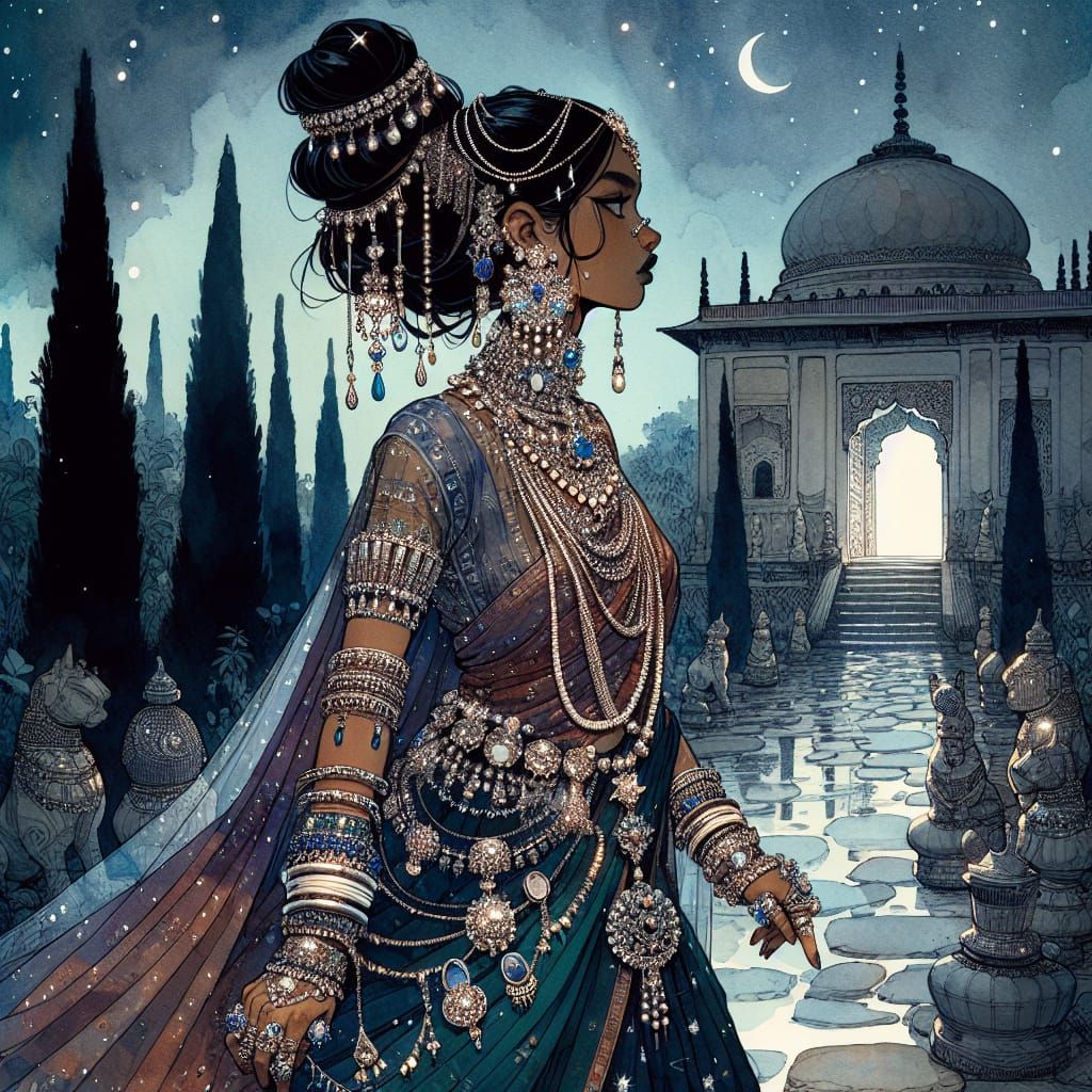 Exotic Fantasy Goddess in Twilight Garden