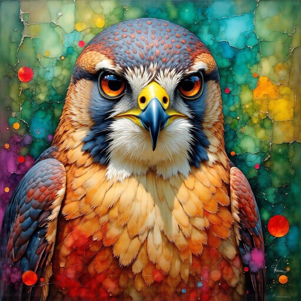Spectacular Falcon Hovering as Impasto Oil Painting