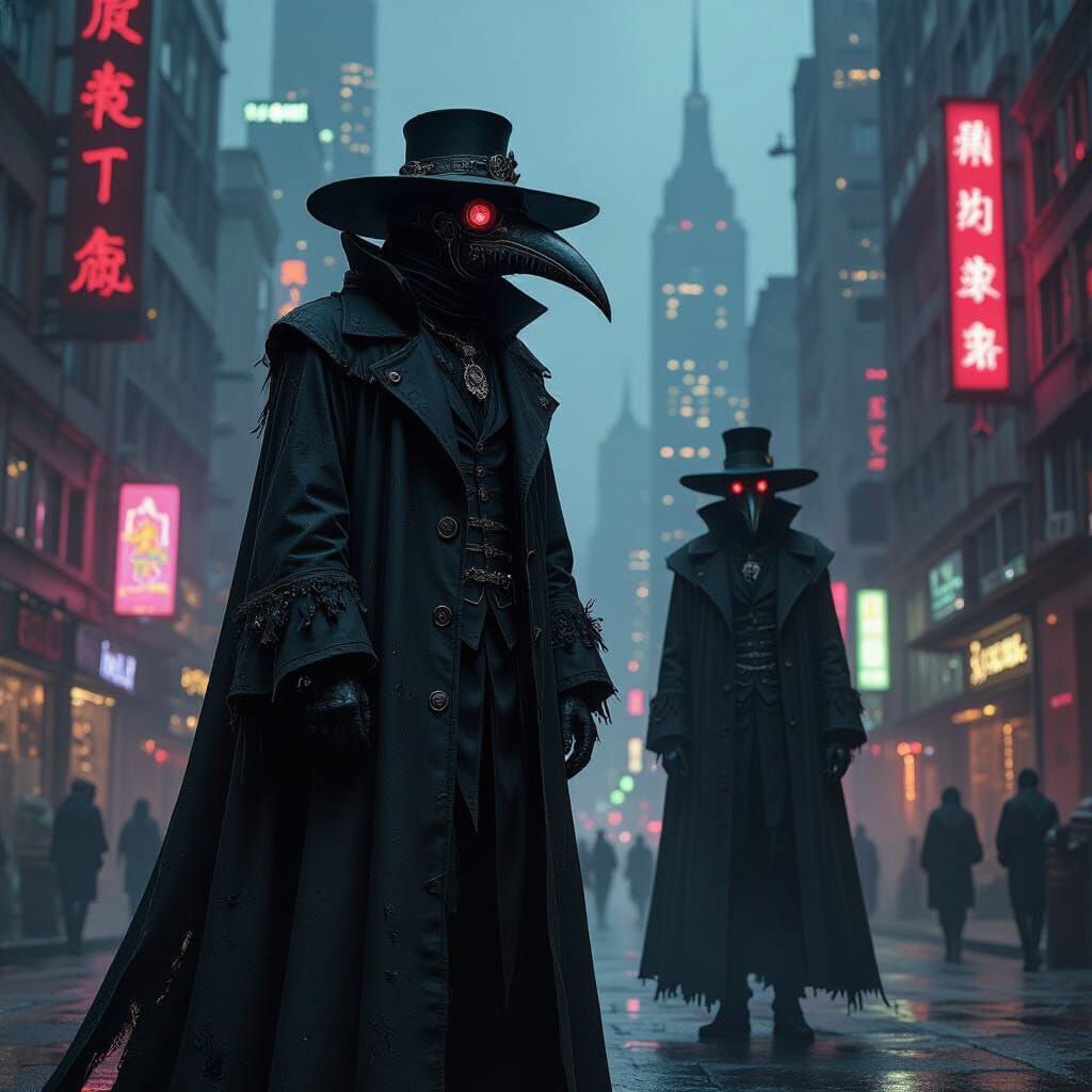 Steampunk Plague Doctors in a Gothic Metropolis