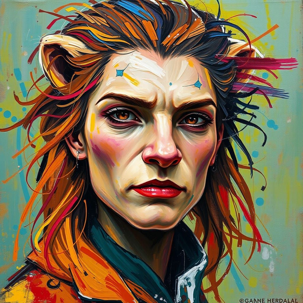 Fierce Female Leonin in Neo-Impressionist Splendour
