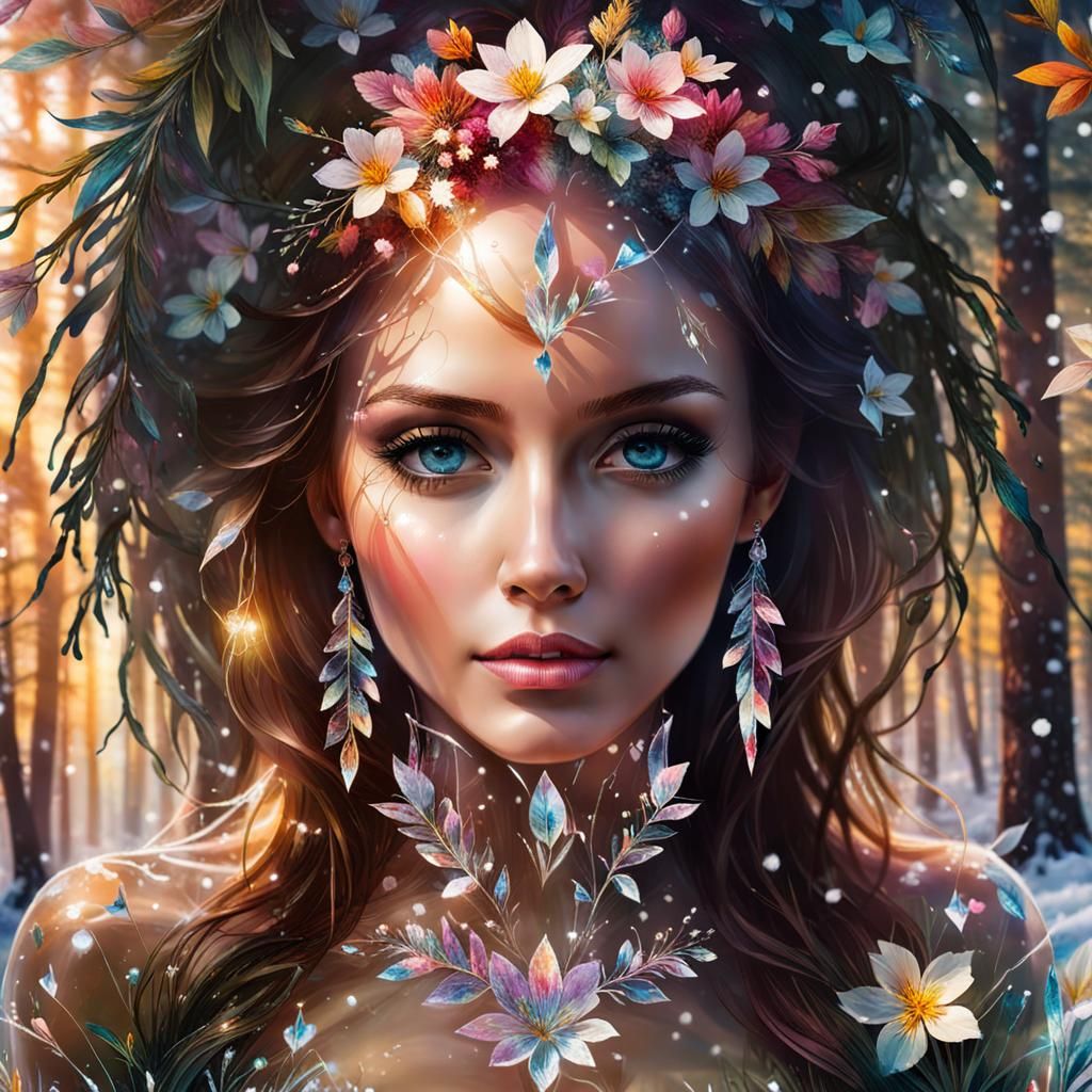 Crystal Woman in Snowy Landscape: Psychedelic Art